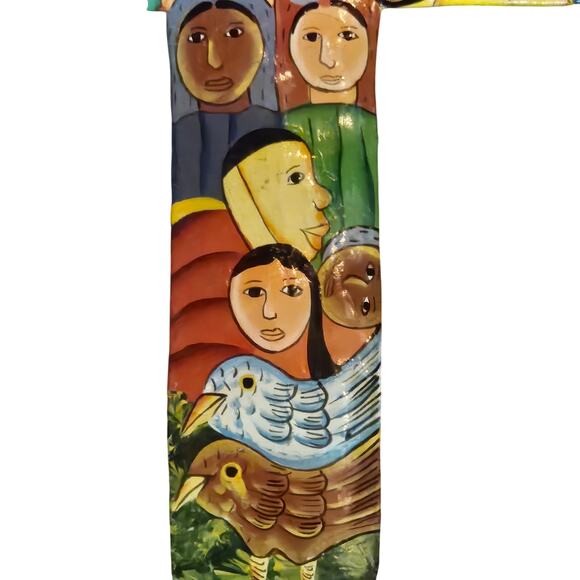 Vtg Handmade/painted Metal Christian People of the World Wall Hanging Folk art - Picture 5 of 7